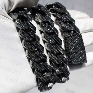 Hot-sale 18mm 20mm Black Plated 2 Rows High Quality Sterling Silver Ice Out Cuban Link Chain Moissanite