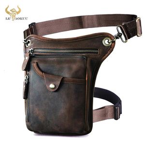 Thick Crazy Horse Leather Men Design Casual Coffee Classic Shoulder Sling Bag Fashion Travel Fanny Waist Belt Pack Leg Bag 211-5 240411