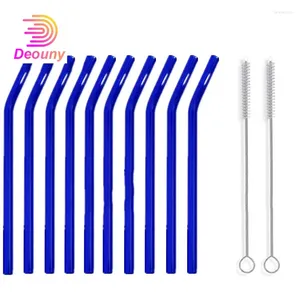 Drinking Straws DEOUNY Bubble Tea Straw Transparent Glass Cocktail Tubes Reusable Curved Juice Tube Stirring Rod Bar Accessories