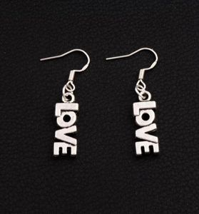 Love Letter Earrings 925 Silver Fish Ear Hook 50PairSlot Antique Silver Chandelier E921 78x38mm2122383