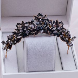 Barocken handgefertigte schwarze Kristallperlen Braut -Tiaras Kronen -Strass -Diadem -Festzug Tiara Stirnbänder Hochzeitshaarzubehör Y249U