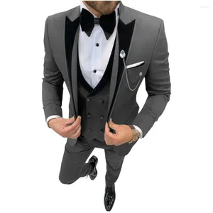 Men's Suits Formal Mens 3 Pieces Black Lapel Design For Male Office Business Wedding Groom Prom Custom Made Blazer Vest Pants