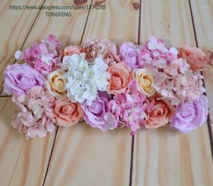 Dekorativa blommor färgglada bröllop konstgjorda silkematerial ros sträng rad rekvisita bågar scen dekoration löpare tongfeng