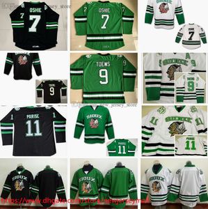 빈티지 North Dakota NCAA University Fighting College Sioux Ice Hockey Jerseys 스티치 9 Jonathan Toews 11 Zach Parise 7 T.J. 오시 대학교 저지