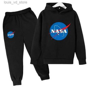 Giyim setleri çocuklar nasa moda gündelik bahar sonbahar 2pcs hoodie+koşu pantolon eşofmanları 3-13 yıl erkek kızlar trend kıyafetleri çocuk kıyafetleri t240415