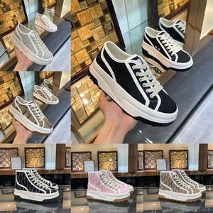 Italian low rise 1977 High top letters high quality sneakers Beige Ebony canvas tennis shoes Luxury fabric trim platform shoes Designer casual shoes for men and women