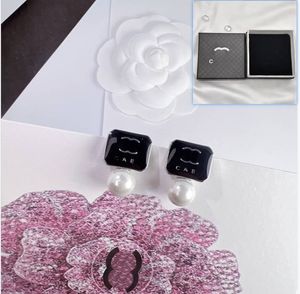 Boutique Silver Plated Earstuds Brand Designer New Black Square Fashionable Charming Earstuds High Quality Jewelry Pendant Earstuds With Box Birthday Party