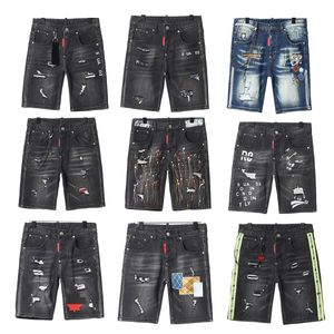 Marca de luxo shorts masculinos, jeans, jeans retos, jeans skinny, tâmaras casuais, jeans de estilo rasgado de verão azul