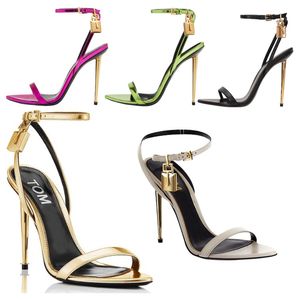 Pekade tå casual strappy sandaler med låddesigner Luxury Open Toe Leather Stiletto Heel Party Justerbar remmar Summer Kvinnor Skor Dazzling Outdoor Office