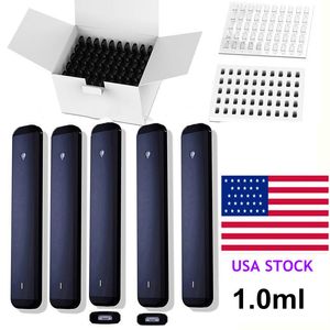 Siyah Tek Kullanımlık Vape Pens 1ML USA Kalın Yağ Cihazı Postasız Pods için Stok 280mAh Şarj Edilebilir Pil Kurşun Ücretsiz Başlangıç ​​Kitleri OEM LOGO Boş 200 PCS/LOT