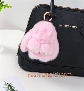 10cm Cute Real Genuine Rex Rabbit Fur Bunny Bag Charm Keyring Phone Purse Handbag Pendant Gift9745817