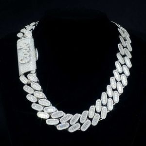 عرض 24 ملم VVS VVS Moissanite سلسلة الرغبة الفني الماسي 925 Sterling Silver Cuban Necklace Custom