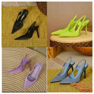 Luxury Designer High heels women's slim heels silk black blue pointed single shoes with a back strap and skirt and women's sandals with a wrapped head