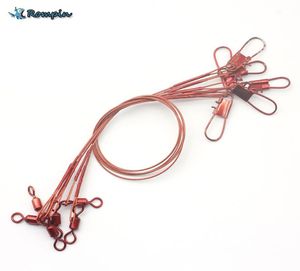 6pcs 9039039 30LB red color heavy duty wire leaders fishing line steel with swivel snap Connector Lure1682570