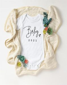 Dziecko wkrótce 2021 Onesie Proste Drukuj ciąża Ogłoszenie Body Bodysuit ciąża Ujawnij Bodysuits Toddler Baby Onesie242F7360586