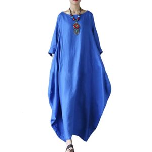 プラスサイズの女性ドレス長袖クルー首のソリッドカラーレトロ服ゆるい足首の長さmaxi 240412