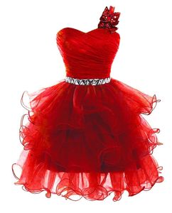 짧은 Tiered Homecoming Dresses 1 Shoulder Crystal Bow Lace-Up Tulle Ball Gown Sweetheart Plus Sweetheart 졸업장 파티 파티 공식 가운 HC11