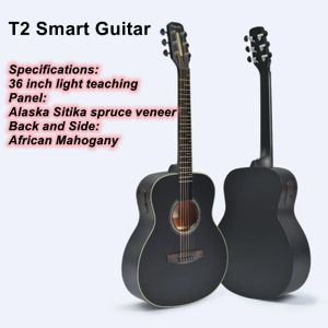 Guitar Poputar Smart Guitar T2 Beginner Ballad Face Single Wood Beginner Boys/Girls 36inch Veneer LED Smart Guitar Guitare App with Bag