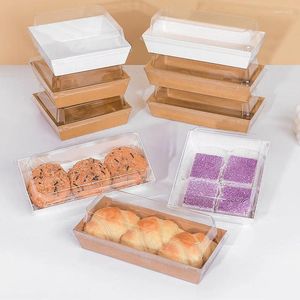 Present Wrap 10st Kraft Paper Food Packaging Box Brown Takeaway Container Disponibel med Clear Lid Top