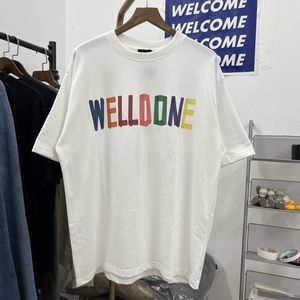Camiseta branca homens homens mulheres de alta qualidade tee tops letras coloridas impressam camisetas