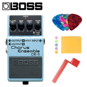 Cables Boss CE5 Stereo Chorus Ensemble Guitar Pedal Bundle with Picks Polishing Cloth and Strings Winder