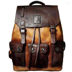 Backpack Luxury Mens Cow Leather Bag - Large Capacity Retro Shoulder In Military Style