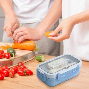 Recipientes de almoço divididos em utensílios de jantar Preparação de mesa de mesa portátil recipiente de colher com tampa Criança de plástico seguro ao ar livre para a escola