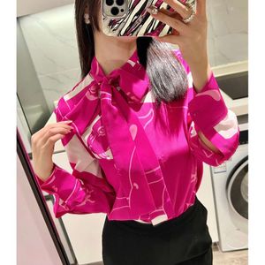 2024 Roupas femininas de seda impressa camisa de manga comprida Top Spring Summer Novo 415