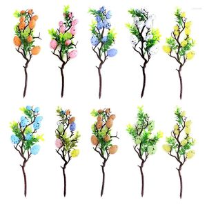 Kwiaty dekoracyjne 2024 Dekoracja wielkanocna jaja drzewo sztuczne gałęzie roślin malowane ptaki zielone liście symulacja bukiety DIY Ozdoby