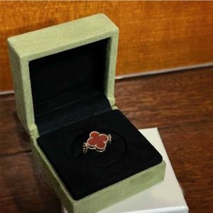 Designer -Marke High Version Van Vier Blattgras Red Jade Mark doppelseitig geschleuderter Ring für Frauen reine silberne, 18K Gold Präzision