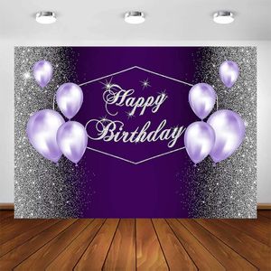 Sliver Blue Happy Birthday Plography Backdrop Party Dekoration Ballon Glitter Diamond Vinyl Hintergrund Kuchen Tisch Banner 240411