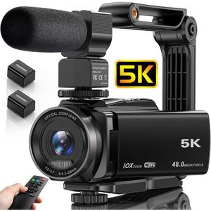 Professionell 5K -videokamera -videokamera för YouTube Vlogging med 48MP Ultra HD, 30fps, 3x optisk zoom, digital inspelare, mikrofon, stabilisator, fjärrkontroll