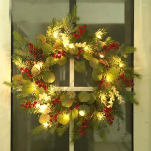 Dekorativa blommor 55 cm konstgjorda bladkrans röd frukt plast Garland vägg hängande julprydnader hem xmas festdekorationer