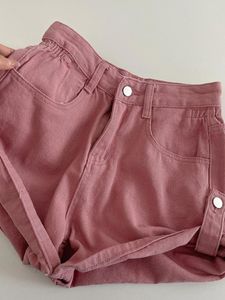 Women's Shorts Fashion Pink Denim For Women Summer Korean Style High Waist Wide Leg Short Pants Casual Ladies Streetwear