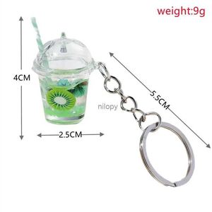 Keychains Lanyards Mini Luminous Fruit Bubble Tea Cup Keychain for Women Girls Bag Sweet Simulation Car Toy Pendant Bag Ornament Creative DIY Presents