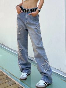 Frauen Jeans Streetwear Blue Pentagram High Taille Y2K Koreanische Hip Hop Hop gerade Denim Freund für Frauenhosen