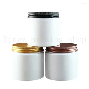 Storage Bottles 200G White Empty Cosmetic Jar Body Lotion Refillable Honey Cream Cookie Candy Frost Container 200ml With Black Aluminum