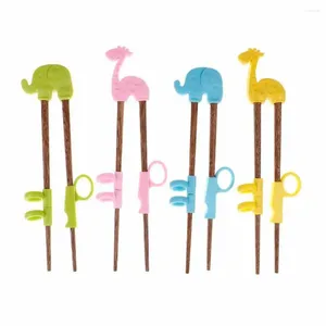 Chopsticks 1 Pair/Box Wooden Baby Training Cartoon Reusable Learning Finger Children Practicing