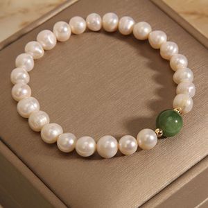 INS estilo coreano de água doce pérola bracelete de cristal Único loop feminino hetiano jade calcedonia jóias de cordas de mão