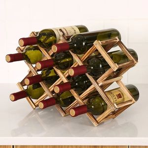 Katlanabilir ahşap şarap rafları şişe dolabı standı tutucular ahşap raf organizatör retro ekran dolabı için depolama