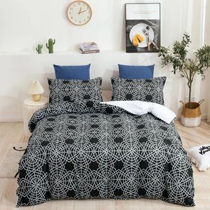 Conjuntos de cama círculos círculos geométricos de preto e branco Conjunto King Tamanho da arte moderna Tampa de edrete