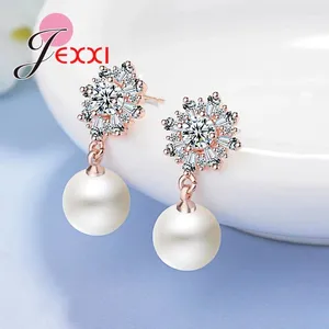 Stift Ohrringe 1Pair Blumen Damen Kristall für Frauen Klassische Perle Ohr Hochzeit Schmuck 925 Sterling Silber