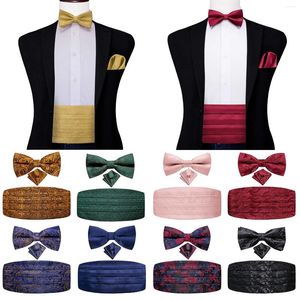 Bälten hi-tie burgundy guld solid siden mens cummerbunds vintage jacquard bowtie hanky manschettknappar cummerbund bälte korsett för manlig bröllop