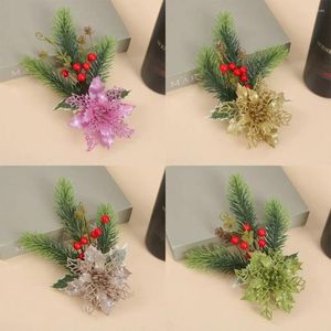 Decorative Flowers 2PCS Pine Needle Xmas DIY Christmas Flower Artificial Red Berry Craft Accessories Fruit