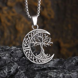 Nordic Viking Celtic Life Tree Titanium Stael Wisior Księżyc Księżyca Biżuteria