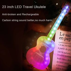 Kablar 23 tum ukulele gitarr ledde lysande ukulele konsert transparent polykarbonat resor utomhus smart ukulele med ukelele väska