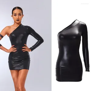 Scen Wear 2024 Single Sleeve Latin Dance Dress for Women Sexig Leather Practice Clothes Chacha Rumba Tango Adult DQS15932