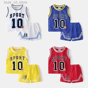 Kläderuppsättningar 2023 Summer Boys Quick Torking Basketball Sportwear Set Kids Sleeveless T-shirt Vest+Shorts Tvådelad kostym Barn Sportdräkt T240415