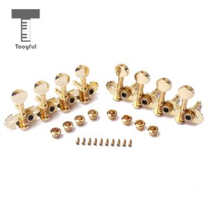 Kablar Tooyful 2 Pieces Iron 4L 4R Tuner Tuning Pinns Machine Heads Gold Set för Mandolin/8 Strings Guitar Reserve Parts