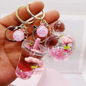 Keychains Lanyards Internet Promi Acryl Flüssige Cartoon mädchenhaft Sakura Tagebuch Kirschbaumöl Quicksand Flasche Schlüsselbund Anhängerkette